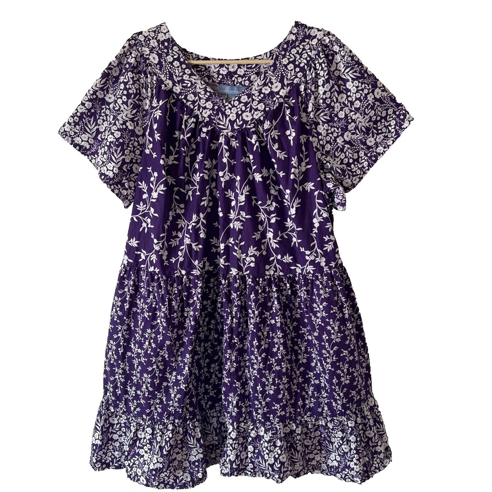 Cottage Core Dress Womens Sz 18/20 L  Flutter Sleeve Tiered Flowy Purple Floral